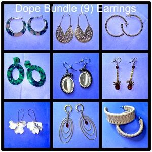 Bundle of 9 Pairs of Assorted Pierced Earrings